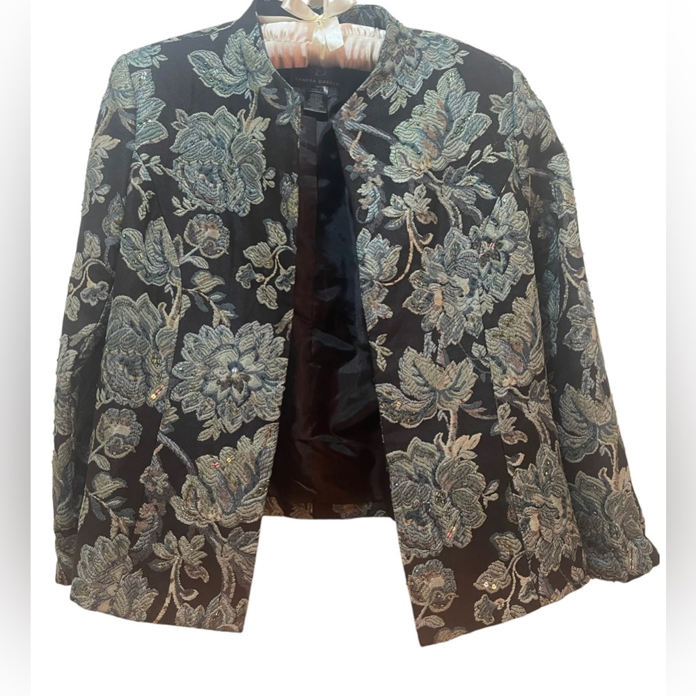 Sandra Darren Blue Floral Sparkly Dress Jacket, Size 14